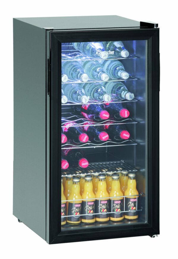 Bartscher Flaschen-Kühlschrank mit Glastür 88 Liter Schwarz NEU