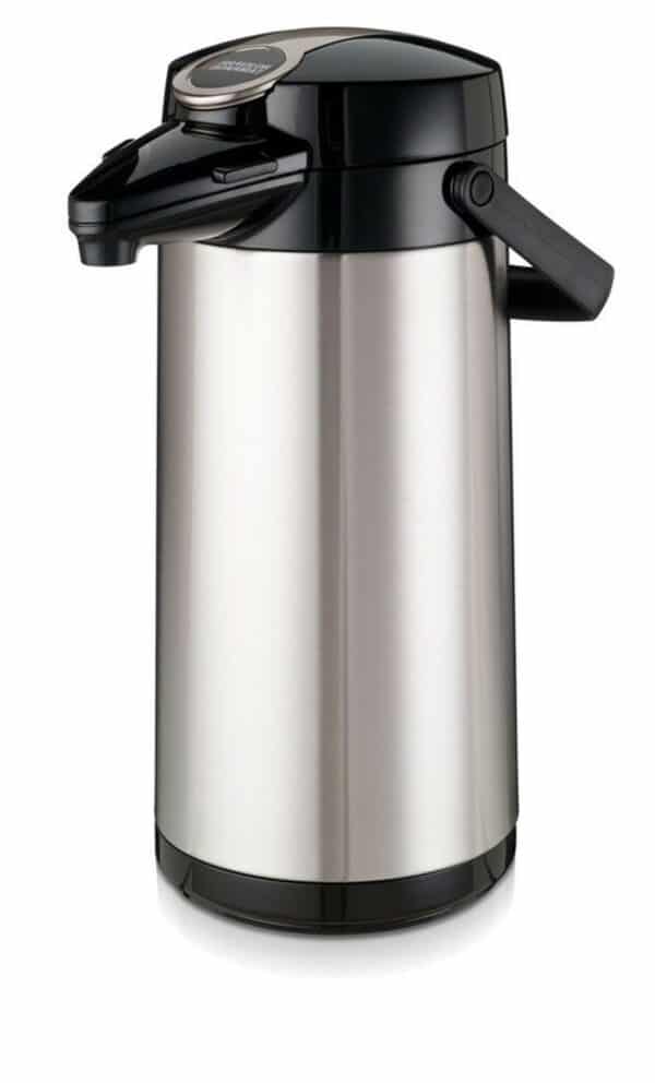 Bonamat Edelstahl Pumpkanne Kaffee- und Tee-Kanne mit Glaseinsatz Airpot 2,2 L