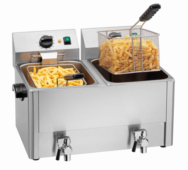 Bartscher Doppel-Fritteuse mit Fett-Ablasshahn 2 x 8 Liter 2 x 230V ChefIdee NEU
