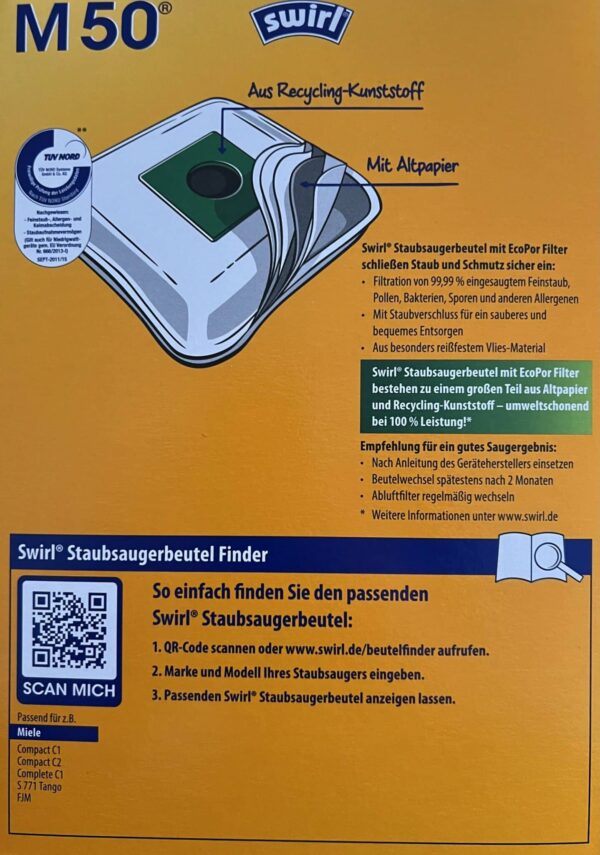 16 Swirl M50 Staubsaugerbeutel für Miele Staubsauger + 4 Abluftfilter NEU – Bild 2