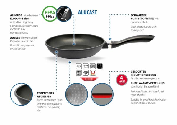 ELO Bratpfanne Schmorpfanne Induktion Ø 32 cm x 6 cm Höhe AluCast Schwarz NEU – Bild 5
