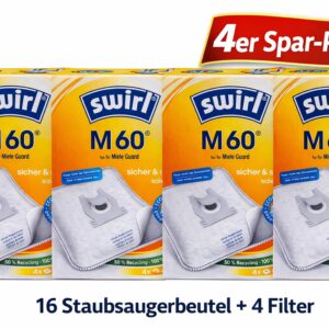 16 Swirl M60 Staubsauger-Beutel für Miele Staubsauger + 4 Abluftfilter NEU