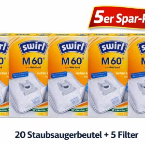 20 Swirl M60 Staubsauger-Beutel für Miele Staubsauger + 5 Abluftfilter NEU