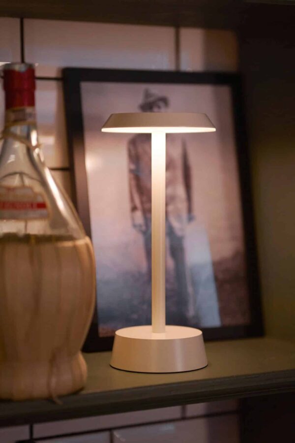 DUNI LED-Tisch-Lampe AKKU Kabellos Nour Ø 11,9 cm x 26,3 cm Höhe Taupe NEU – Bild 2