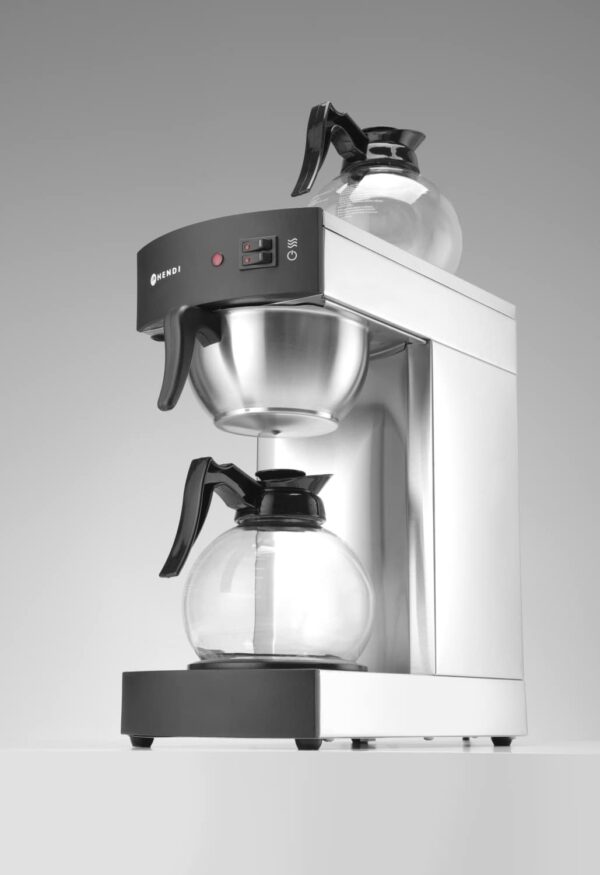 Hendi Kaffeemaschine Kaffeeautomat aus Edelstahl 2x 1,8 Liter Glaskanne Silber – Bild 2