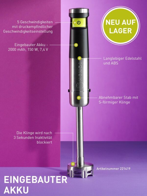 Hendi Akku-Stabmixer Handmixer Stick-Blender Smart Pressure Kabellos NEU