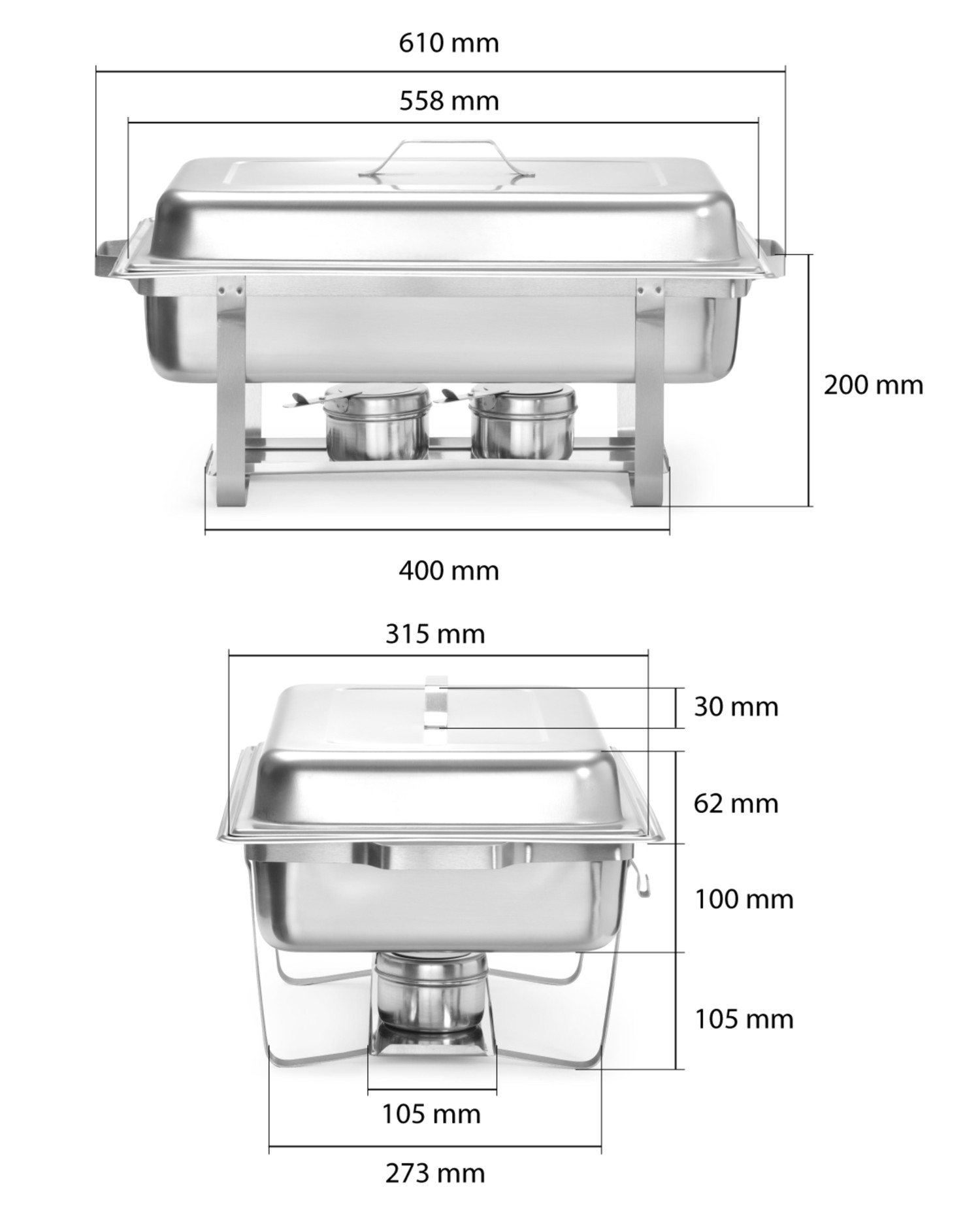 Hendi Chafing-Dish 4er Set aus Edelstahl Speisewärmer 1/1 GN NEU – Bild 7