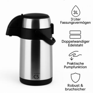 3 Liter Thermo-Pumpkanne Thermoskanne Pump-Isolierkanne aus Edelstahl NEU