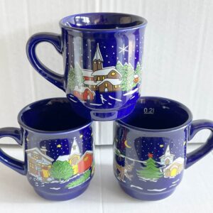3x Keramik Glühweinbecher Weihnachtsbecher Tasse 200 ml geeicht Blau NEU