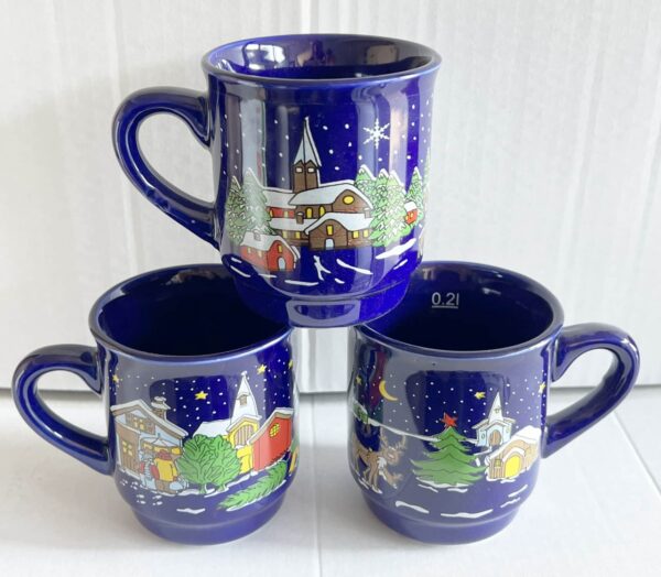 3x Keramik Glühweinbecher Weihnachtsbecher Tasse 200 ml geeicht Blau NEU