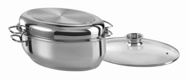 GSW Edelstahl-Bräter Multi-Bräter Oval mit Glas und Edelstahl Ø 38cm Silber NEU