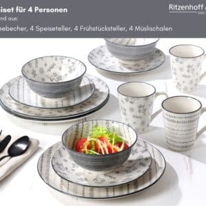 Ritzenhoff Kombiservice Porzellan Serie Sendai 16-tlg. Grau NEU
