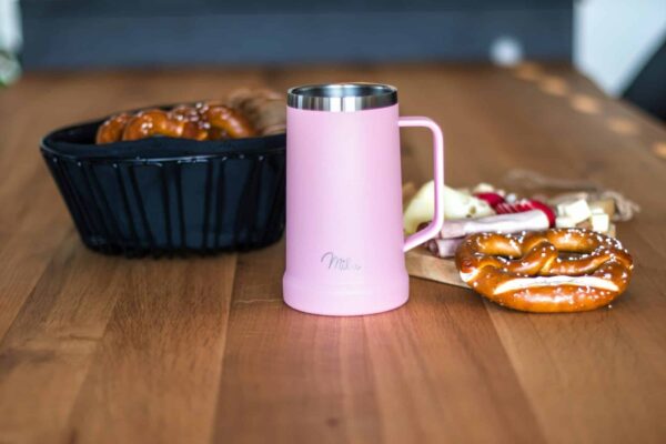 Milu Bierkrug Bierglas mit Deckel aus Edelstahl isoliert Bier 700ml Pink NEU – Bild 2