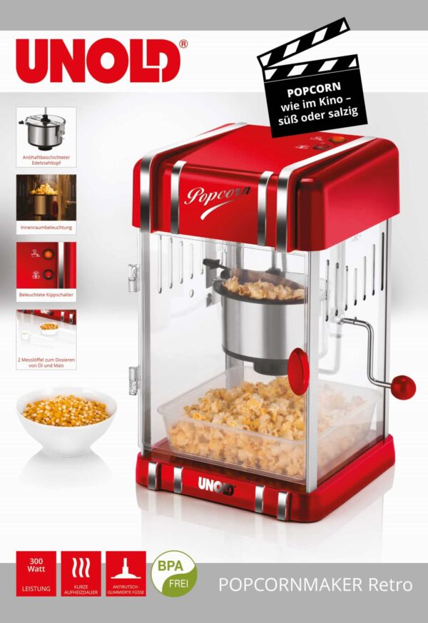 Unold Popcorn-Maschine Popcorn-Maker Cinema Retro-Design Rot NEU