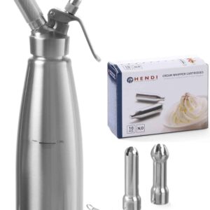 Hendi 1 Liter N2O Sahnespender aus Edelstahl + 10x Sahne-Kapseln Silber NEU