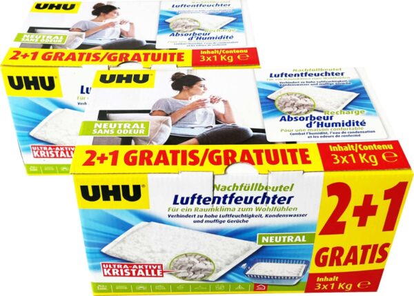 6x UHU Luftentfeuchter 1000g Nachfüllbeutel 1000 g 3x 1 Kg Duftneutral NEU