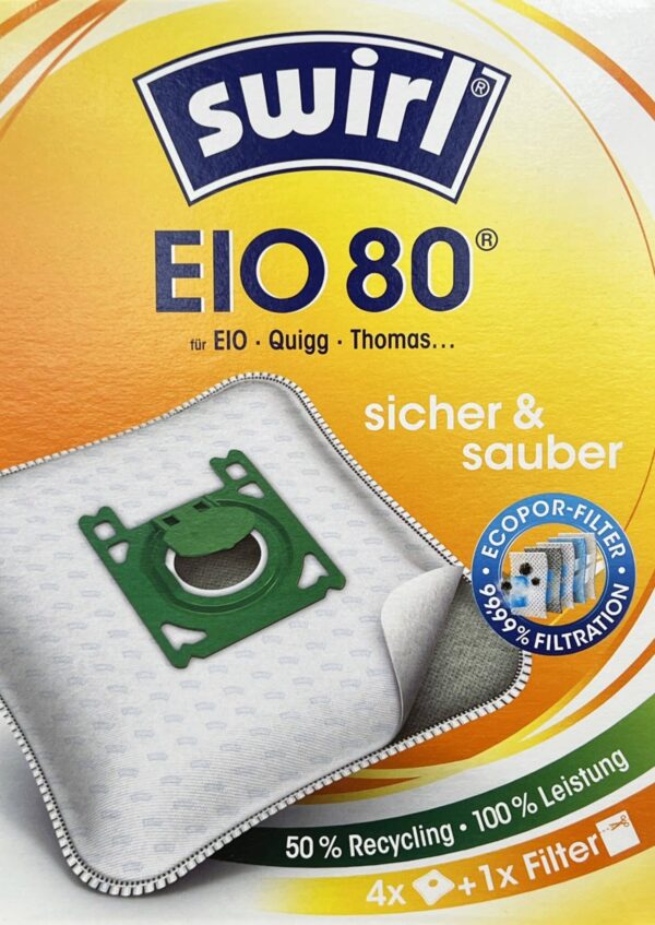 8 Swirl EIO-80 Staubsaugerbeutel für Quigg Thomas Staubsauger + 2 Abluftfilter – Bild 2