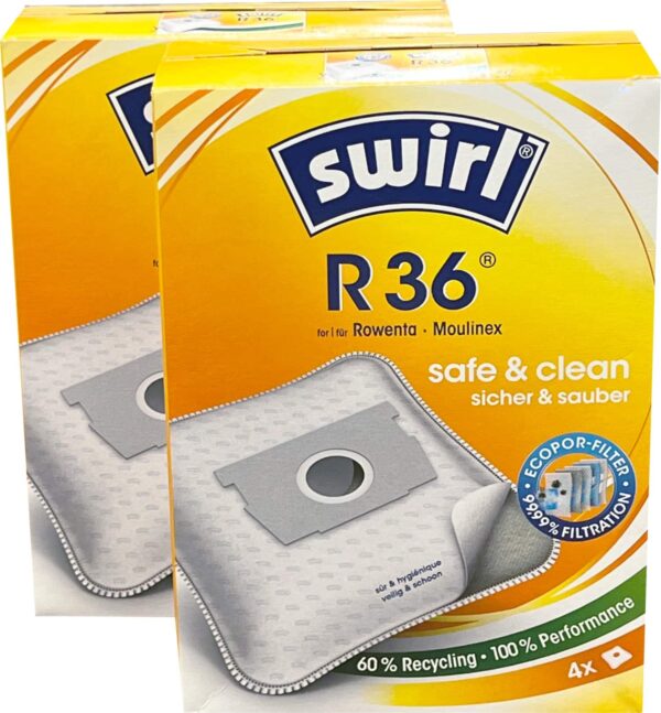 8 Swirl R36 Staubsaugerbeutel für Rowenta Moulinex Staubsauger + 2 Abluftfilter