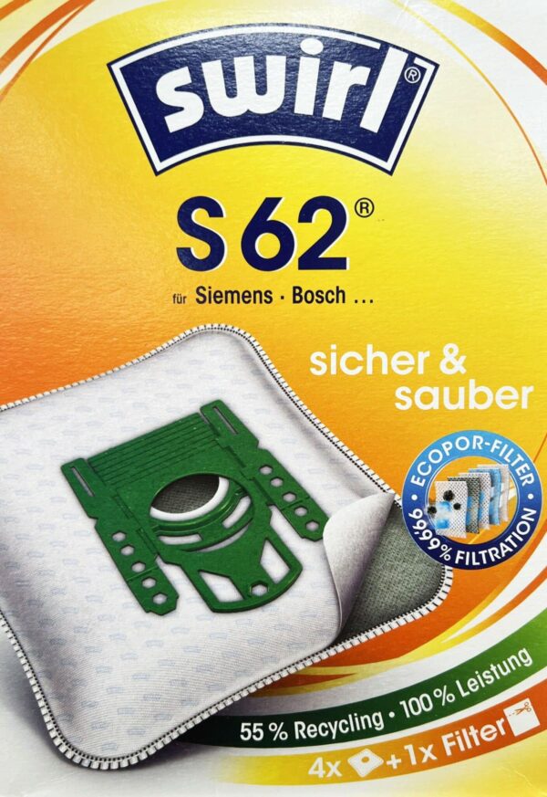 8x Swirl Staubsaugerbeutel S62 für Siemens Bosch + 2 Abluftfilter NEU – Bild 2