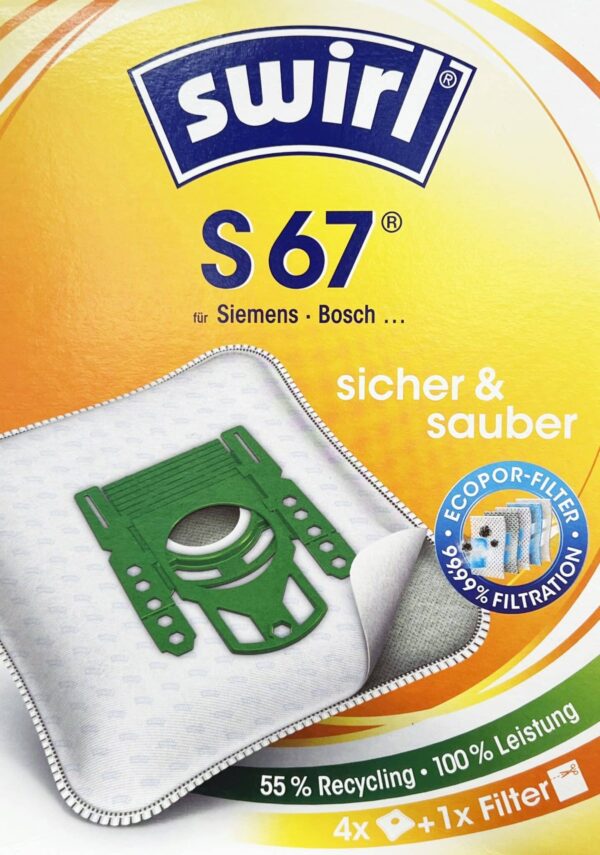 8x Swirl Staubsaugerbeutel S67 für Siemens Bosch + 2 Filter NEU – Bild 2