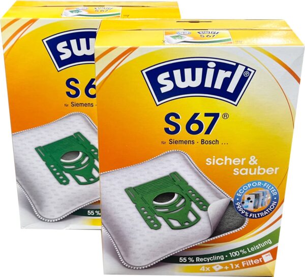 8x Swirl Staubsaugerbeutel S67 für Siemens Bosch + 2 Filter NEU