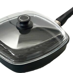 AMT Grillpfanne Steakpfanne mit Glas-Deckel 28 x 28 x 5cm Schwarz NEU