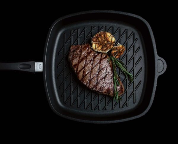 AMT BBQ-Pfanne Grillpfanne Steakpfanne mit Glas-Deckel Induktion 28 x 28 x 5cm – Bild 4