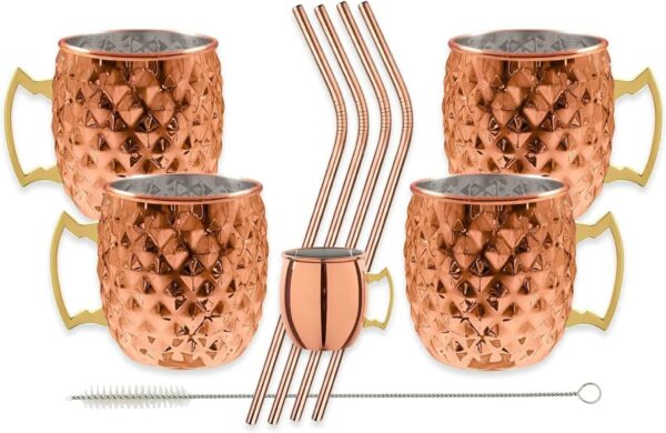 4x Becher Moscow Mule Set Diamond inkl. Jigger & Trinkhalme Kupfer NEU