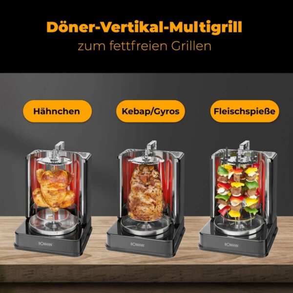 Hähnchen Spiess-Grill Döner-Grill Kebap Dreh-Grill Gyros-Grill 3-in-1 Schwarz – Bild 3