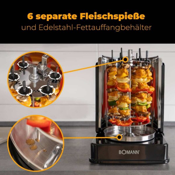 Hähnchen Spiess-Grill Döner-Grill Kebap Dreh-Grill Gyros-Grill 3-in-1 Schwarz – Bild 5