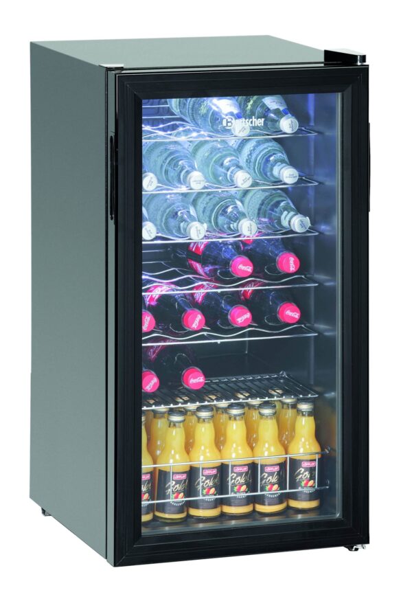 Bartscher Flaschen-Kühlschrank mit Glastür 88 Liter Schwarz NEU