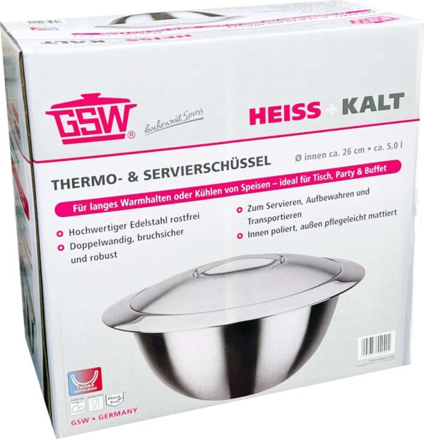 GSW Thermo-Servier-Schüssel Rührschüssel mit Deckel aus Edelstahl Ø26cm 5 Liter – Bild 3