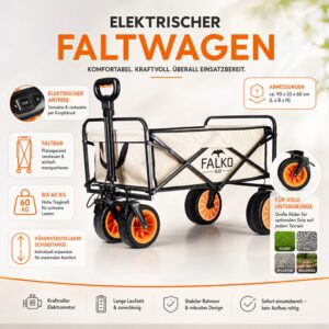 Genius Elektro-Bollerwagen Handwagen faltbar Falko Go Beige 60 Kg NEU