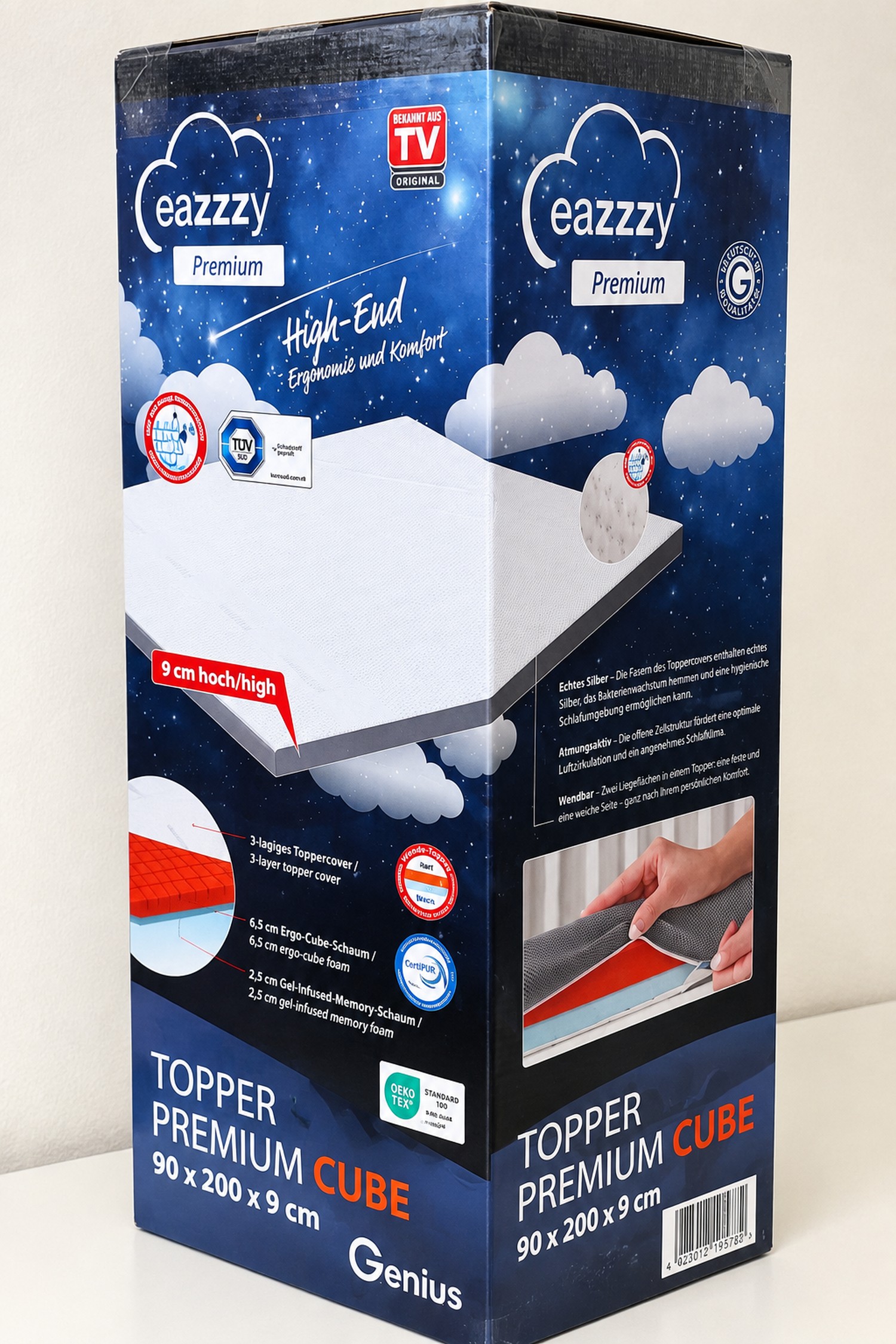 Genius eazzzy Premium Cube Wende-Topper 90 x 200 x 9 cm Gelschaum Memory NEU – Bild 6