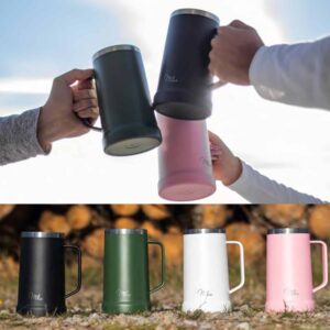 Milu Bierkrug Bierglas mit Deckel aus Edelstahl isoliert Bier 700ml Pink NEU