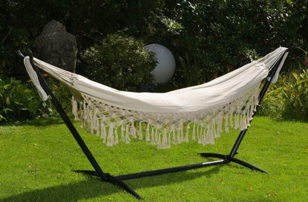 Hängematte Liegematte mit Gestell Komplett-Set Liegefläche 190 x 80 cm Beige NEU – Bild 2