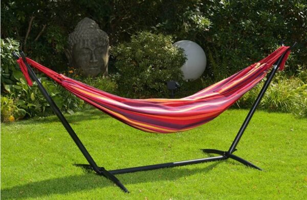 Hängematte Liegematte mit Gestell Komplett-Set Liegefläche 190 x 80 cm Rot NEU – Bild 2
