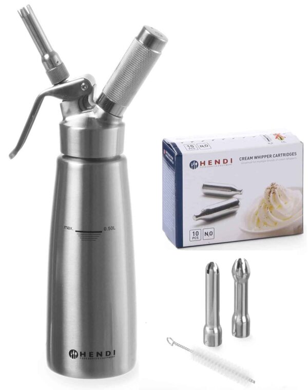 Hendi Sahnespender 500 ml aus Edelstahl + 10 Sahne-Kapseln N2O NEU