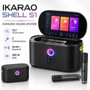 IKARAO Shell S1 Karaoke Anlage 10,1 Zoll Touchscreen 2 Mikrofone Bluetooth WLAN