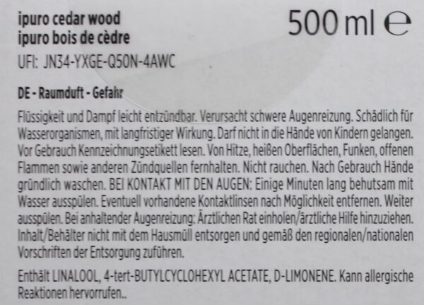 1L/49,80€ Ipuro Raumduft-Nachfüller Cedar Wood 500 ml Flasche NEU – Bild 2