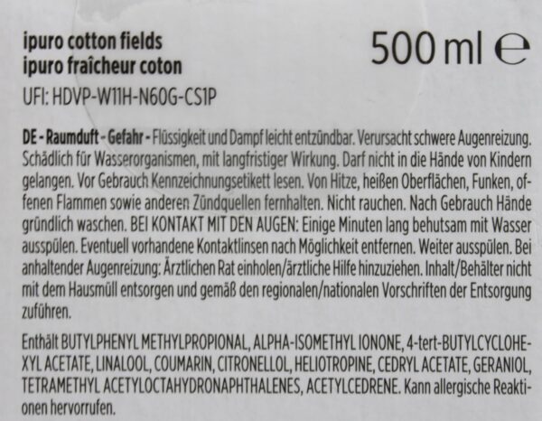 1L/44,90€ Ipuro Raumduft-Nachfüller Cotton Fields 1000ml 2x 500ml Flasche NEU – Bild 2