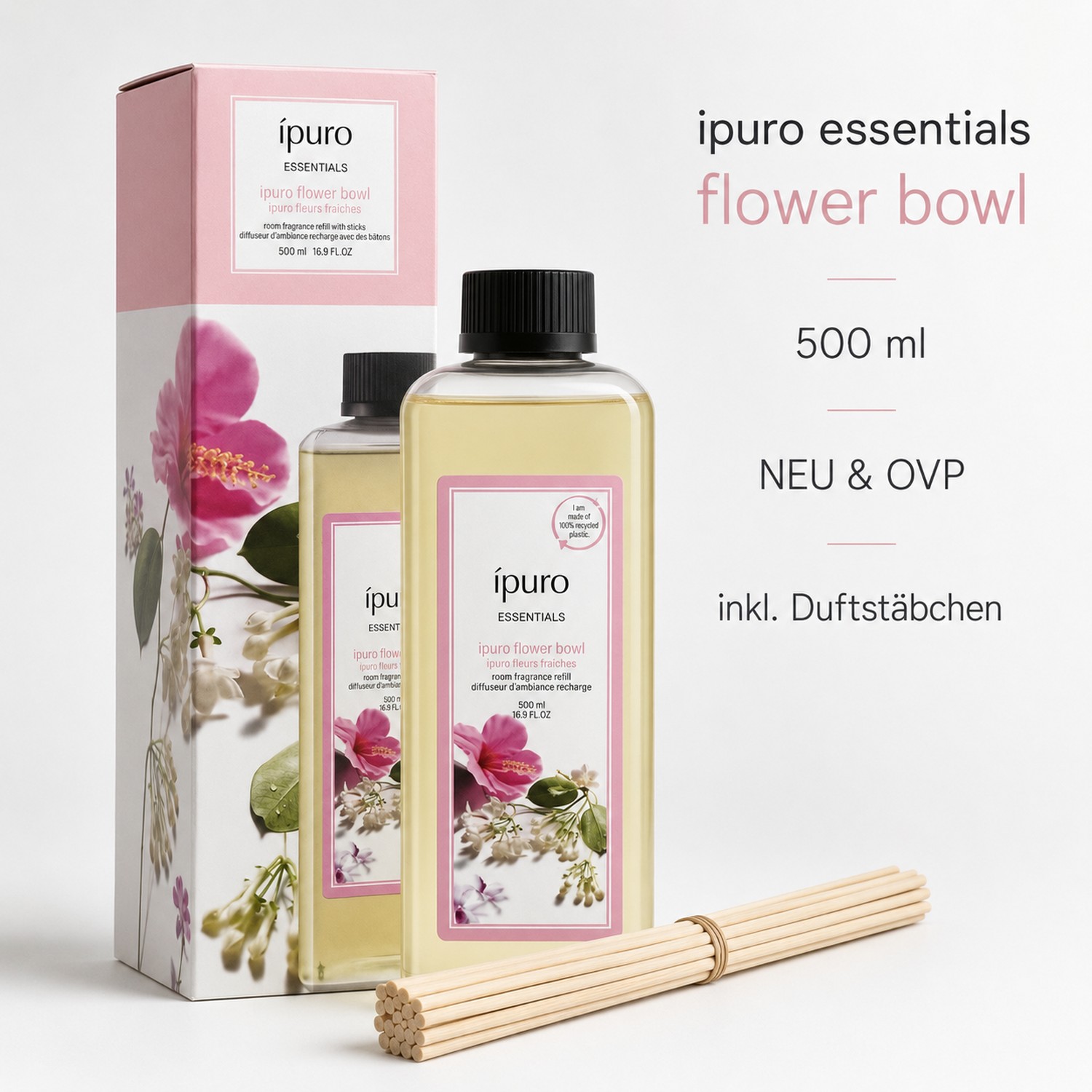 1L/44,90€ Ipuro Raumduft-Nachfüller Flower Bowl 1000 ml 2x 500 ml Flasche NEU – Bild 2