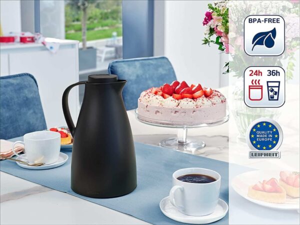Leifheit Kaffeekanne Teekanne Thermoskanne Isolierkanne 1 Liter BPA frei Schwarz – Bild 3