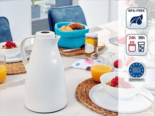 Leifheit Kaffeekanne Teekanne Thermoskanne Isolierkanne 1 Liter BPA frei Weiss – Bild 3