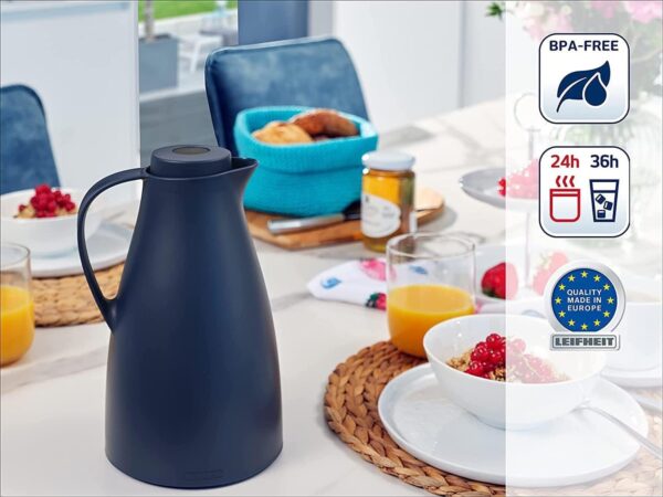 Leifheit Kaffeekanne Teekanne Thermoskanne Isolierkanne 1 Liter BPA frei Blau – Bild 3