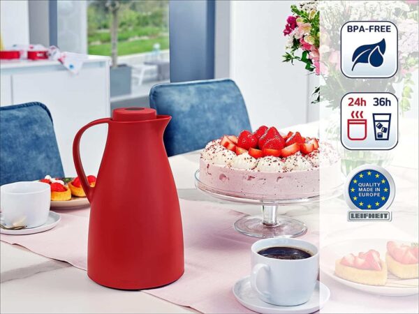 Leifheit Kaffeekanne Teekanne Thermoskanne Isolierkanne 1 Liter BPA frei Rot – Bild 3