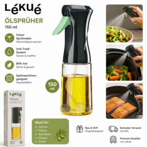 Lékué Oil Sprayer Ölsprüher aus Glas Kunststoff für Airfryer Pfanne Salat 150ml