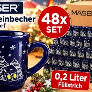 48x MÄSER Glühweinbecher 0,2L Kobaltblau CE Eichstrich Keramik Weihnachtsmarkt