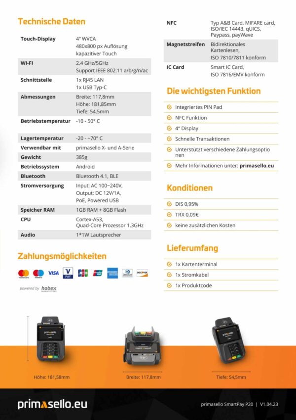 Primasello EC-Terminal Kartenzahlung am POS Smart-Pay P20 NEU – Bild 6