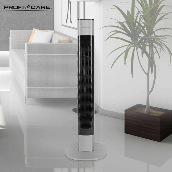 Proficare Turmventilator Standventilator aus Edelstahl mit Fernbedienung Silber